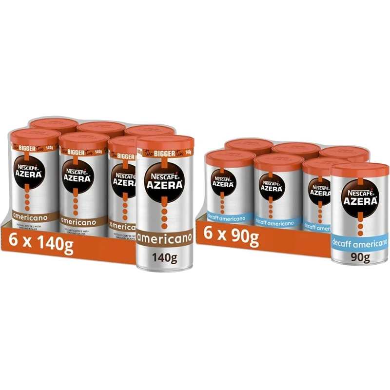 Nescafe Azera Americano Instant Coffee 140g (Pack of 6) & Nescafe Azera Americano Decaff Instant Coffee 90g