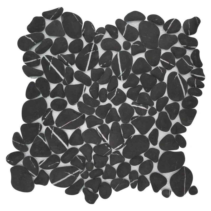 Sunwings Pebble Tile for Shower Floor Border Kitchen Bathroom Backsplash. Marble Stone Looks Wall and Floor Tile, 10 Sheets, Black marquina.