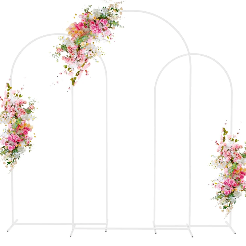Wokceer Wedding Arch Stand Set of 3-7.2FT, 6.6FT, 6FT White Metal Arch for Ceremony, Baby Shower, Birthday Party, Garden Decoration