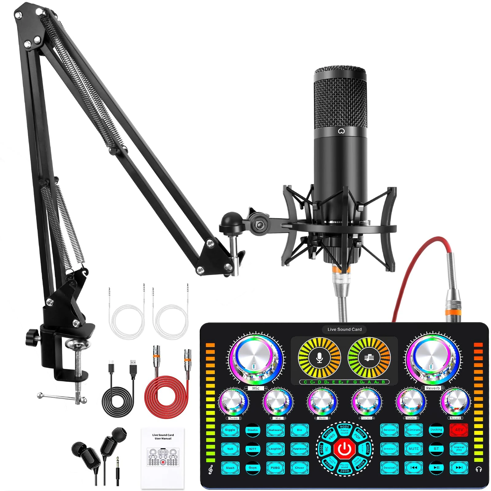Podcast Equipment Bundle,Audio Interface and XLR Condenser Microphone, Studio Equipment with 48V Phantom Power, Bluetooth for Podcast, Streaming, Voice Over, Singing, PC, Smartphone