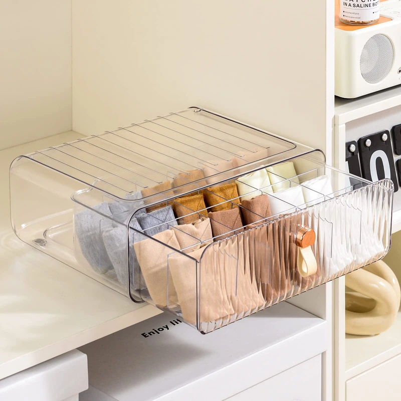 MSHOMELY Underwear Organizer for Closet, Acrylic Socks Bra Underwear Drawer Organizer with Dividers, 24 Cell Stackable Closet Organizer and Storage Drawer for Clothing, Baby Clothes, Bra, Ties, Scarf