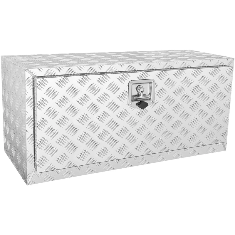 VEVOR Underbody Truck Box, 36"×17"×18" Pickup Storage Box, Heavy Duty Aluminum Diamond Plate Tool Box with Lock and Keys, Waterproof Trailer Storage Box with T-Handle Latch for Truck, Van, Trailer