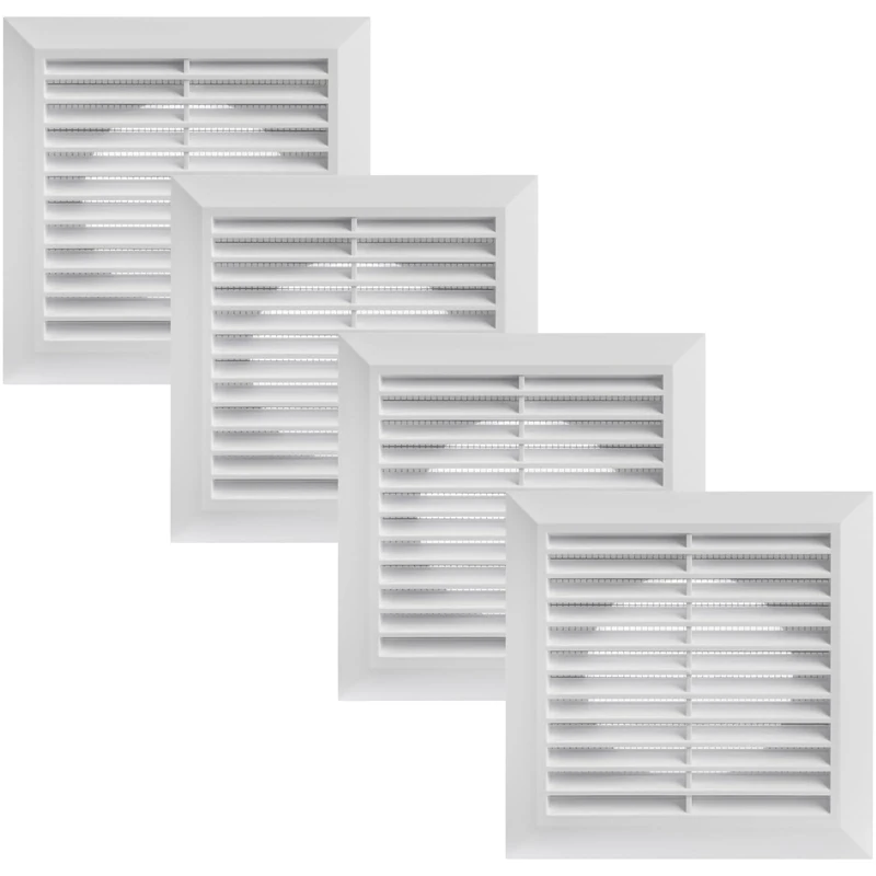 Vent Systems Ø4" Duct - 6.7" x 6.7" Inch Pack of 4 White Air Vent Cover - Bathroom Exhaust Vent Pipe - White Louvered Outdoor Vent Cover - Ø100 mm (170 x 170 mm)
