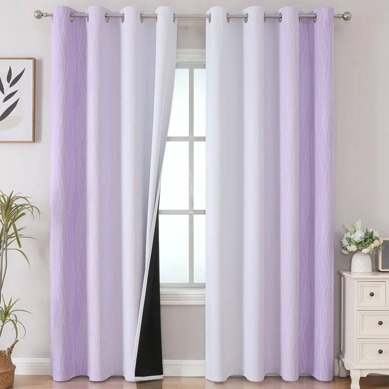 Estelar Textiler Lilac and Greyish White Gradient Blackout Curtains for Bedroom, Thermal Insulated Ombre Blackout Drapes, Light Blocking Energy Saving Curtains for Living Room,52Wx84L,2 Panels