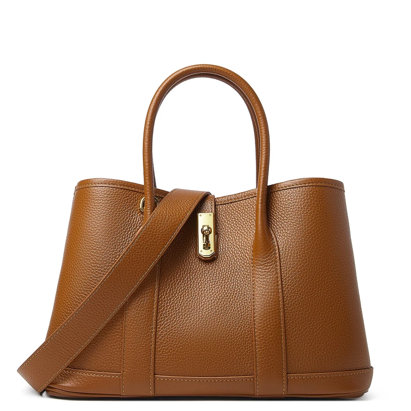 Doris&Jacky Leather Tote Bag For Women Designer Shoulder Purse With Wide Strap, Brown, M - Image 1