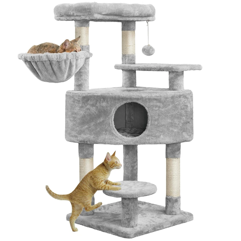 Yaheetech 117cm Cat Tree Tower for Indoor Cats, with Larger Top Plush Perch, Luxurious Condo, Sisal Scratching Post, Pet Standing Activity Centre for Kittens, Light Grey