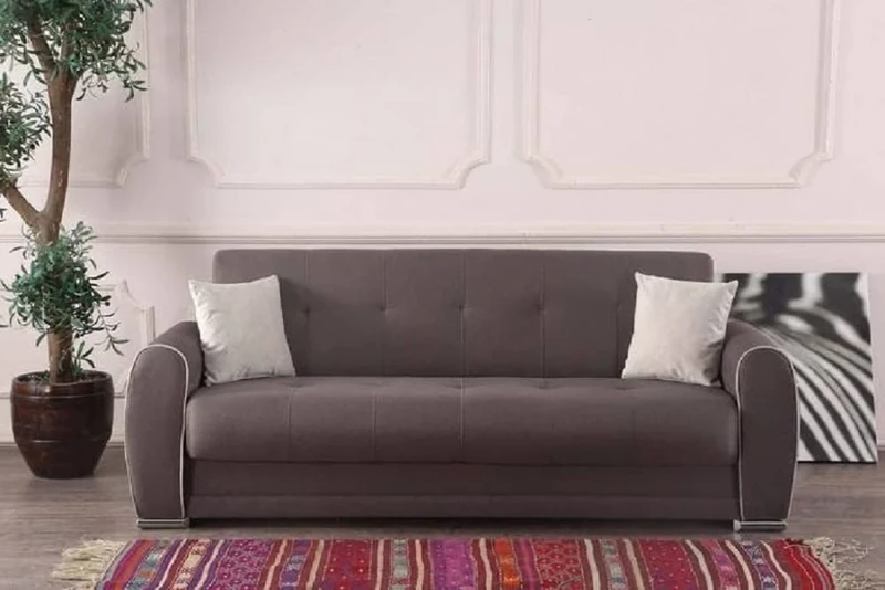 Dmora - Sofa bed Alejandro, 3-seater container sofa bed with 2 cushions included, Living room sofa in padded fabric with click-clack opening, 224x85h87 cm, Light Gray