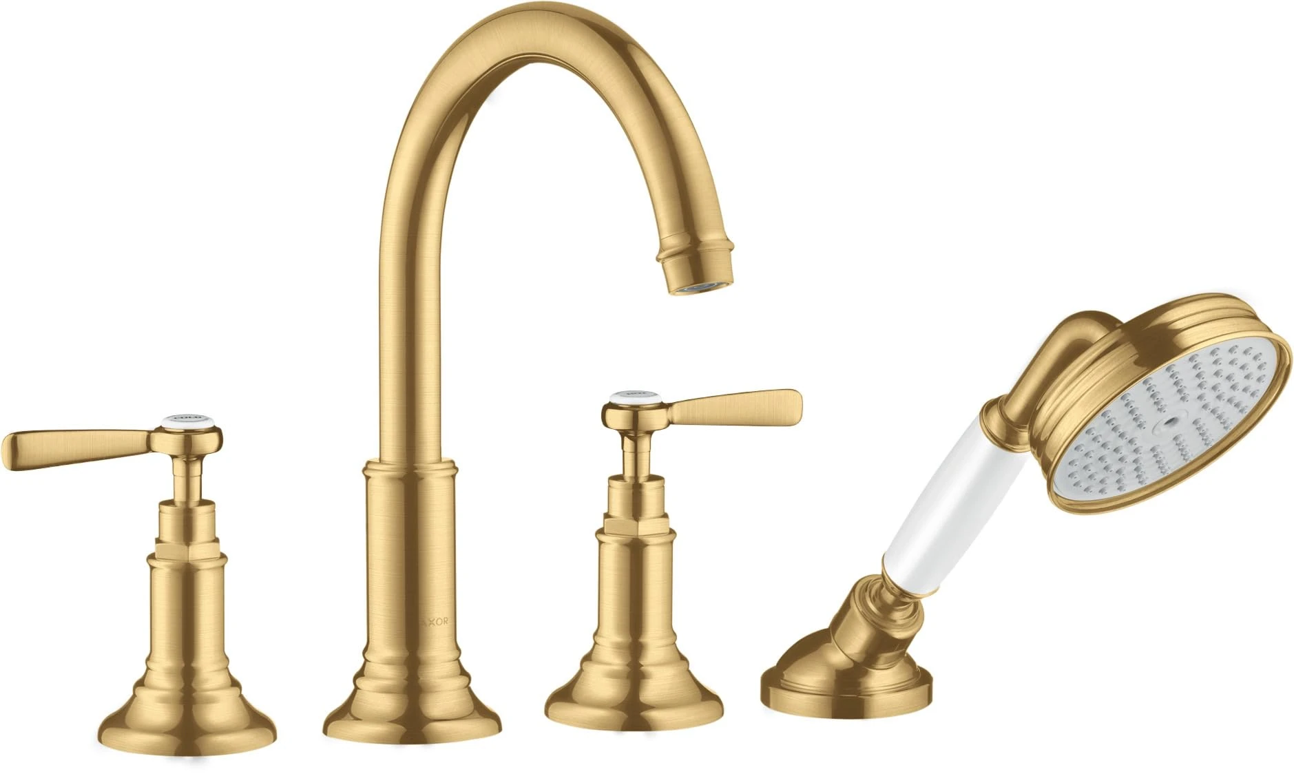 Hansgrohe AXOR MONTREUX 4-hole bath tub Edge fitting, lever handles, 196mm projection; color: Brushed Gold Optic