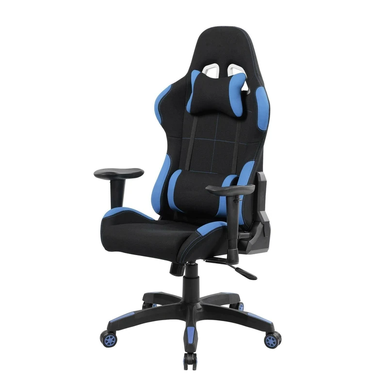 Dmora - Gaming chair Bundaberg, Adult gaming armchair, Desk chair, 57x72h124/134 cm, Black and Blue