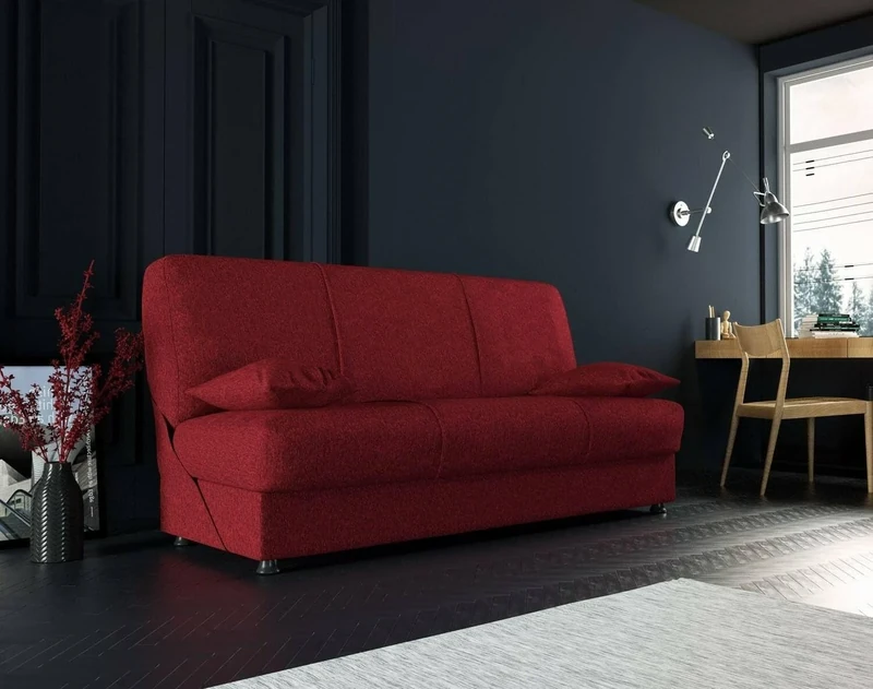 Dmora - Sofa bed Alvaro, 3-seater container sofa bed with 2 cushions included, Living room sofa in padded fabric with click-clack opening, 180x81h90 cm, Red