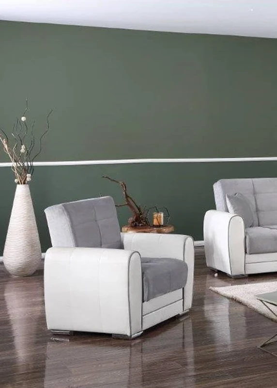 Dmora - Armchair Enrique, Container armchair for the living room, convertible into a bed, Relax armchair in upholstered fabric, 97x84h91 cm, White and Light Gray