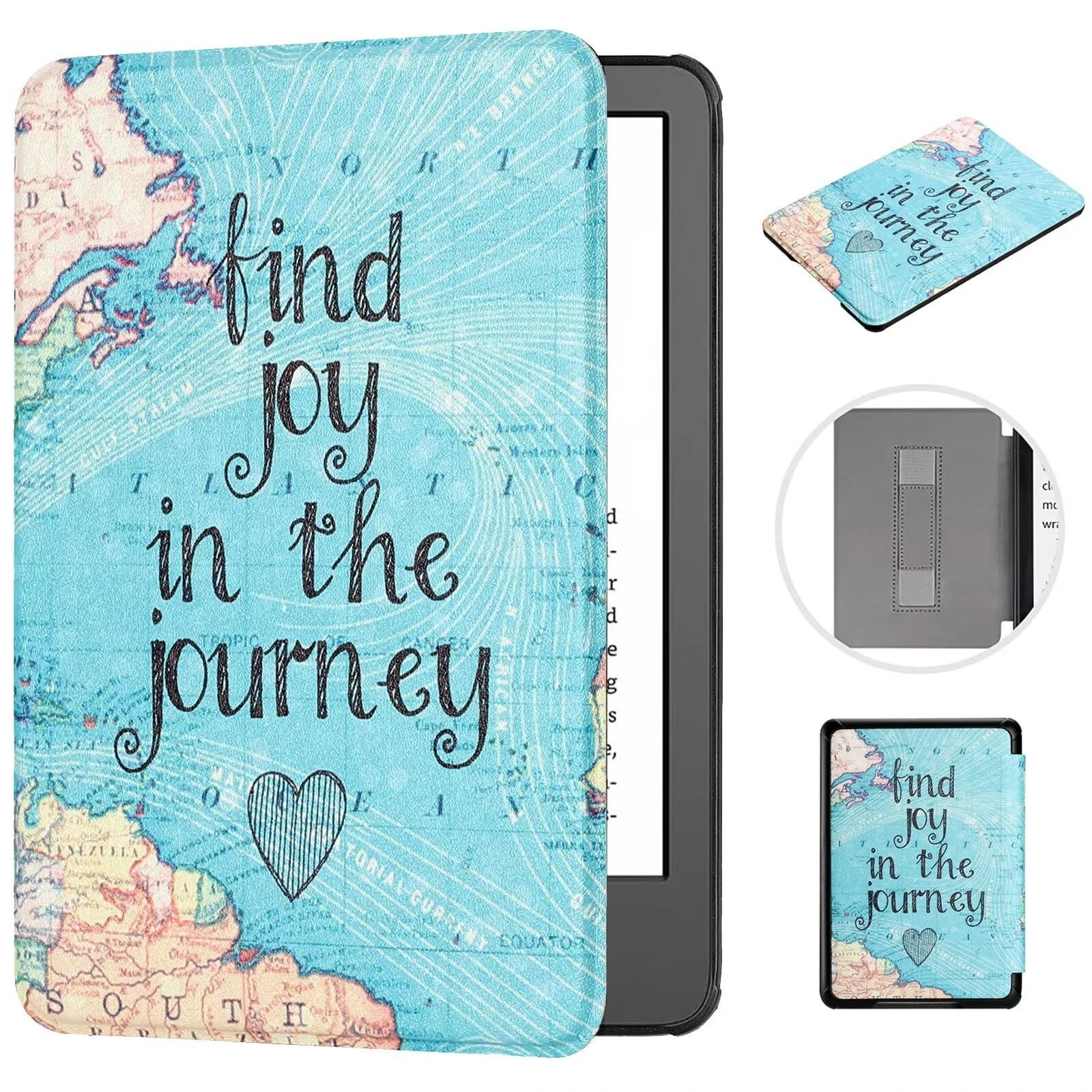 MOKASE Case for All-New Amazon 6" Kindle 11th Generation 2024/2022 Release, Slim PU Leather Magnetic Hard Cover with Hand Strap & Auto Wake/Sleep for 6" Kindle 11th 2024 E-Reader, Map