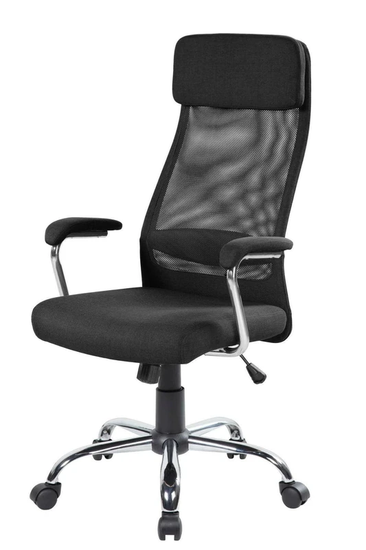 Dmora - Office chair Adel, Executive chair with armrests, Ergonomic office chair, 65x65h114/125 cm, Black