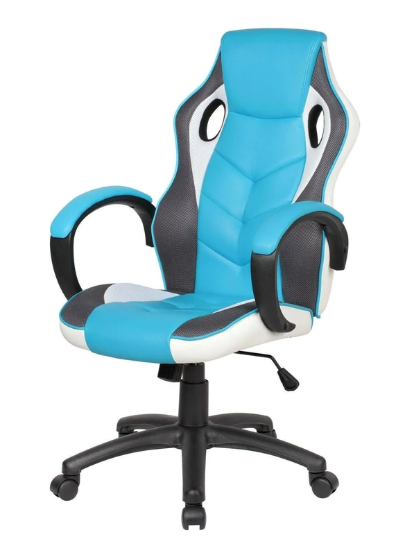 Dmora - Gaming chair Caloundra, Adult gaming armchair, Desk chair, 66x61h104/114 cm, Blue sky and White