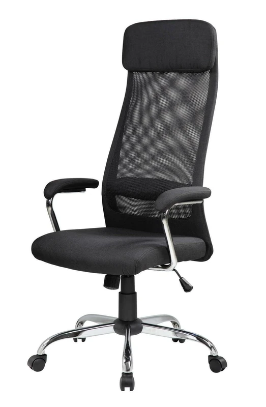 Dmora - Office chair Canberra, Presidential armchair with armrests, Ergonomic office chair, 65x65h126/136 cm, Black