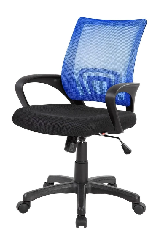 Dmora - Office chair Lismore, Mesh task chair with armrests, Ergonomic office seat, 59x54h90/100 cm, Black and Blue