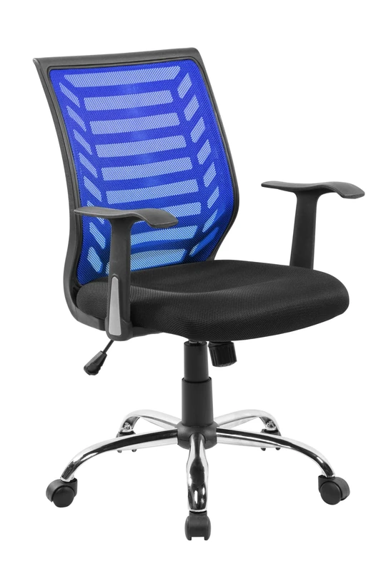 Dmora - Office chair Harbor, Mesh task chair with armrests, Ergonomic office seat, 59x60h93/103 cm, Black and Blue