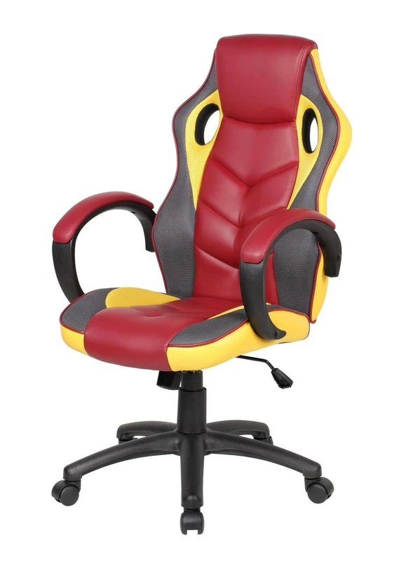 Dmora - Gaming chair Caloundra, Adult gaming armchair, Desk chair, 66x61h104/114 cm, Red and Yellow