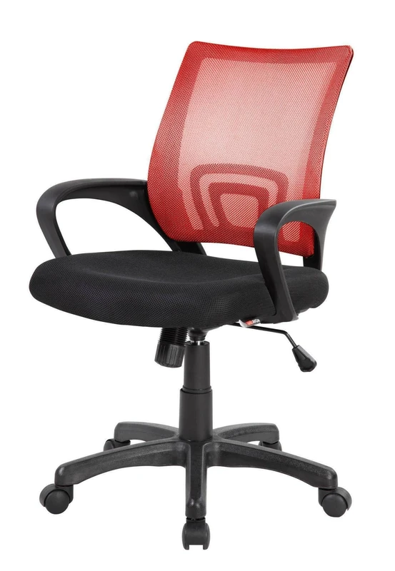 Dmora - Office chair Lismore, Mesh task chair with armrests, Ergonomic office seat, 59x54h90/100 cm, Black and Red