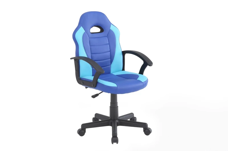 Dmora - Gaming chair Hervey, Kid gaming armchair, Desk chair, 56x55h89/100 cm, Blue and light blue