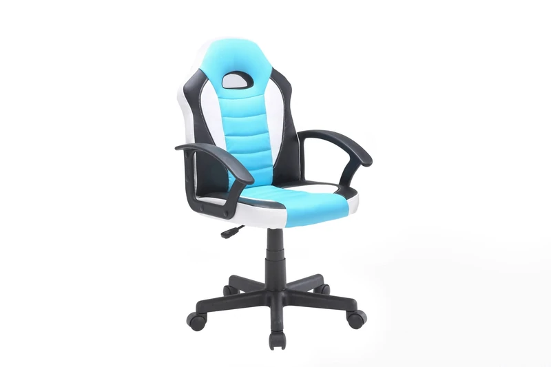 Dmora - Gaming chair Hervey, Kid gaming armchair, Desk chair, 56x55h89/100 cm, Light blue and White