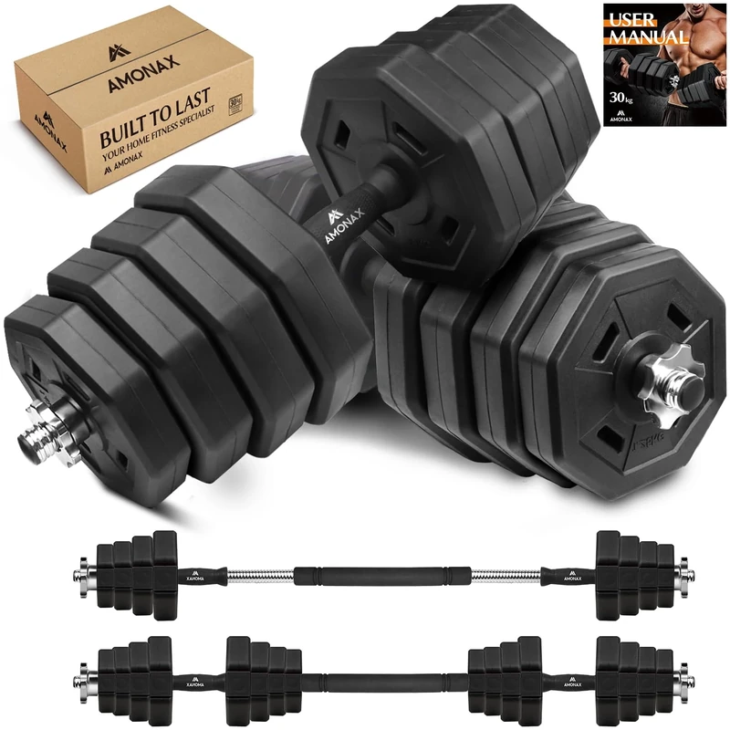 Amonax 20kg 30kg Adjustable Weights Dumbbells Set, Strength Training Equipment for Home Gym Fitness, Free Weights Set for Men Dumbell Barbell Gym Weights