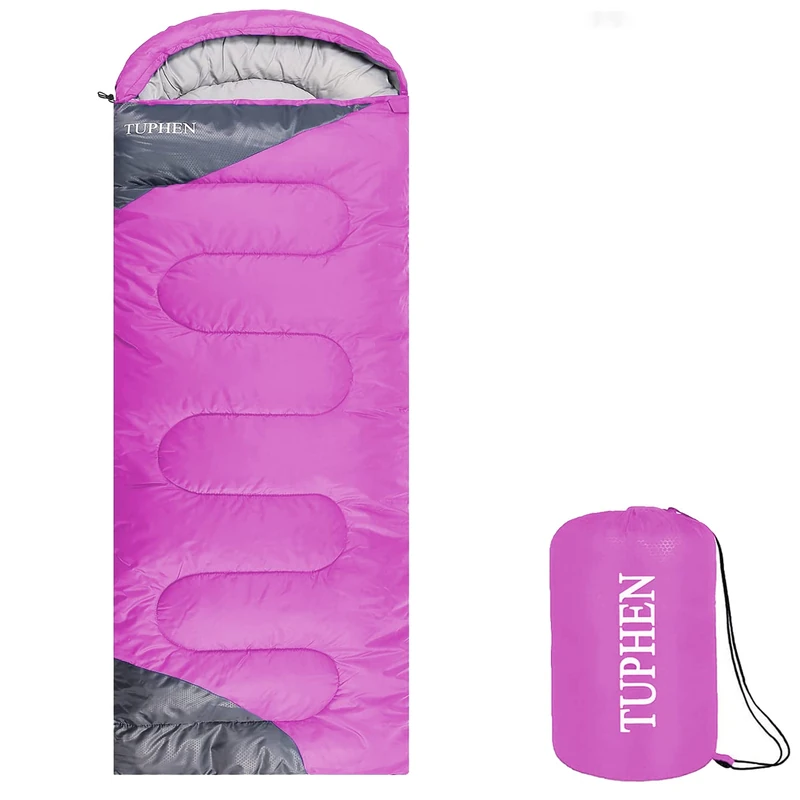 tuphen - XL Sleeping Bags: 3-4 Seasons Warm Cold Weather - Camping Sleeping Bag for Hiking Backpacking - Packable Travel Gear Summer Winter - Adults Kids Girls Boys, Light Purple Grey