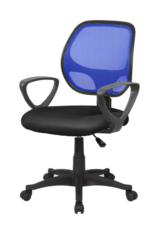 Dmora - Office chair Geraldton, Mesh task chair with armrests, Ergonomic office seat, 56x57h88/100 cm, Black and Blue