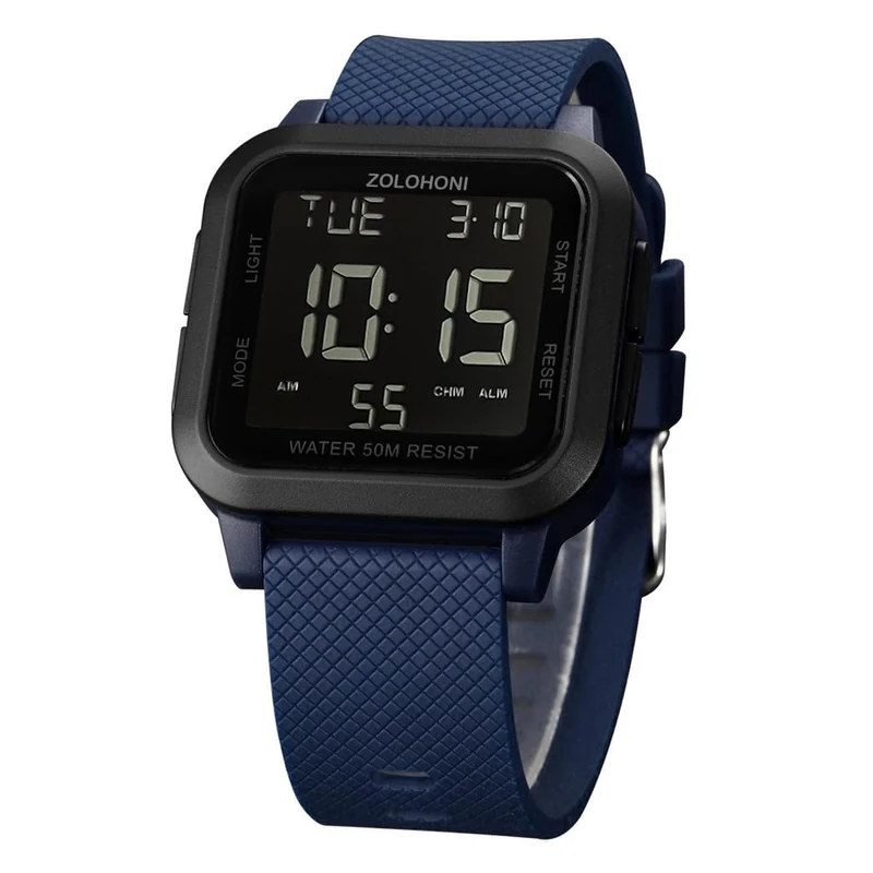 zolohoni Square Mens Digital Watch Big Numbers Dial Large Face Waterproof LED Watches for Men Alarm Date Watch