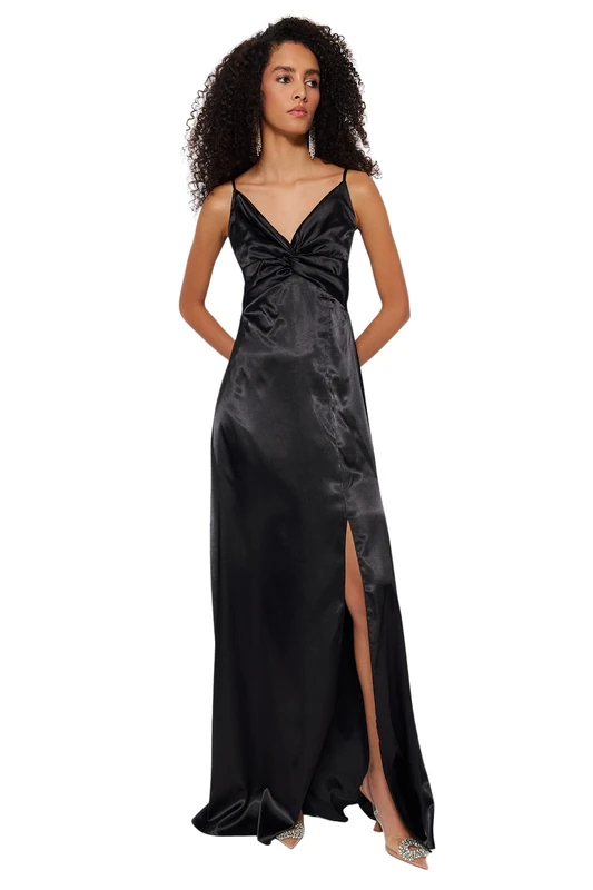 Trendyol Women Shift Regular fit Woven Evening Dress,Black,40