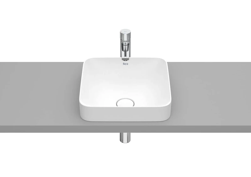 Square Inspira Roca Fineceramic Countertop Basin, 37 x 37 x 7.5 cm, White (Reference: A32753R620)