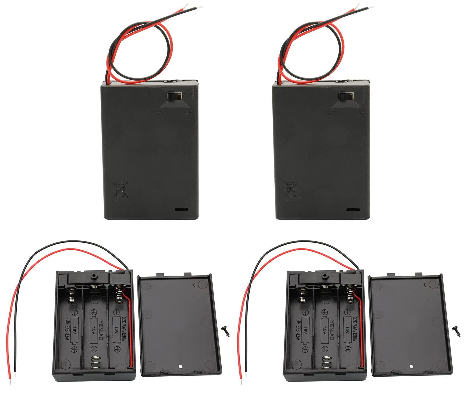 Raogoodcx 4.5V AA Battery Holder Bundle ，3X 1.5V AA Battery Holder Case with Wire Leads and ON/Off Switch (4 Pack)