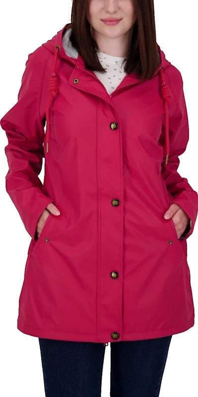 Ankerglut Women's Damen Friesennerz Regenmantel Regenjacke mit Kapuze Gefüttert Wasserdicht Wetterfest Windbreaker Übergangsjacke #aheaven Rain Jacket, Red, 14