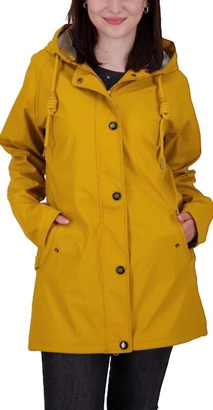 Ankerglut Women's Damen Friesennerz Regenmantel Regenjacke mit Kapuze Gefüttert Wasserdicht Wetterfest Windbreaker Übergangsjacke #aheaven Rain Jacket, senfgelb,