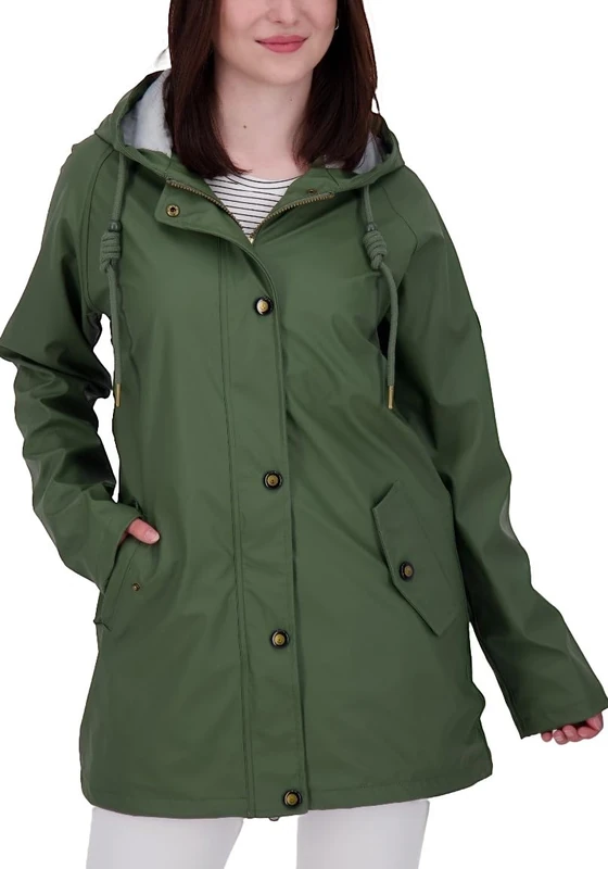 Ankerglut Women's Damen Friesennerz Regenmantel Regenjacke mit Kapuze Gefüttert Wasserdicht Wetterfest Windbreaker Übergangsjacke #aheaven Rain Jacket, Olive, 24