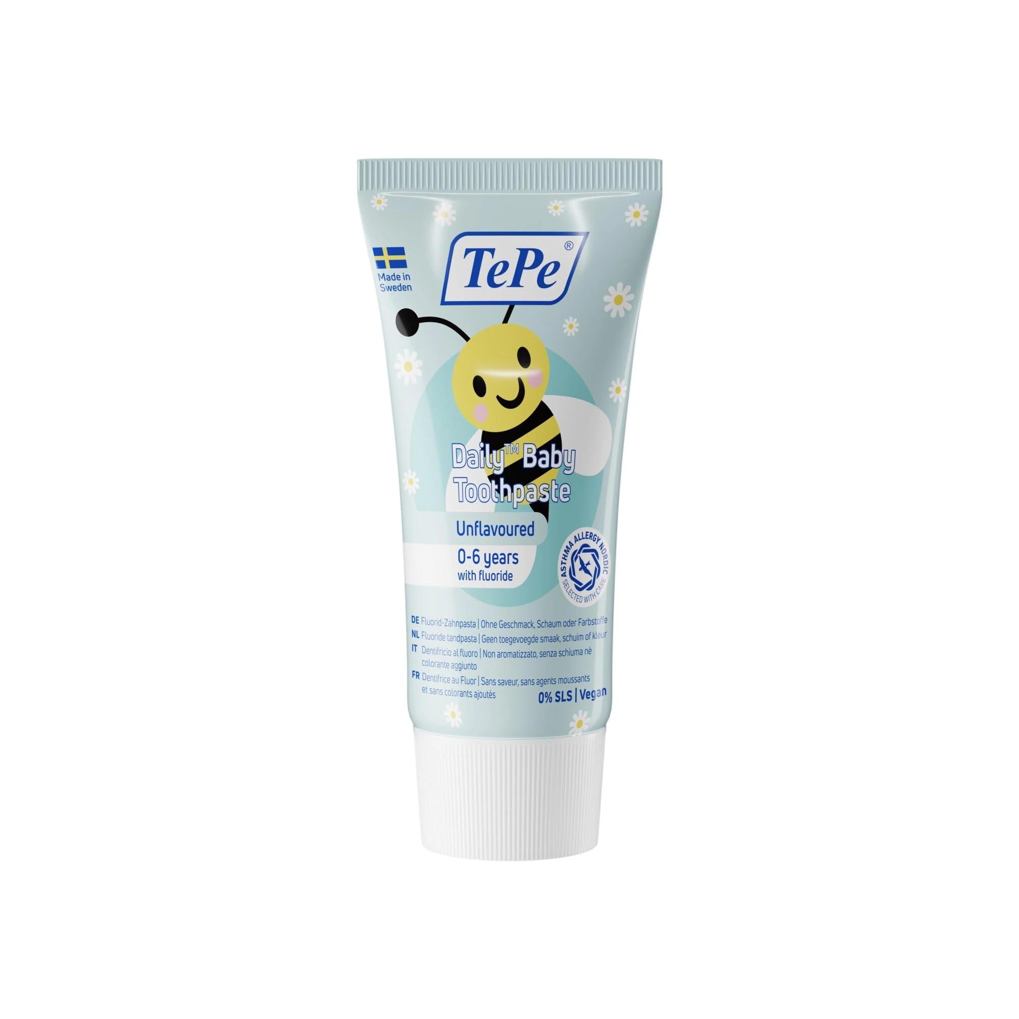 TePe Daily Baby Toothpaste, unflavoured, 0-6 Years, Gentle Everyday Fluoride Toothpaste for Babies to Prevent Cavities, Age-Appropriate Fluoride Level