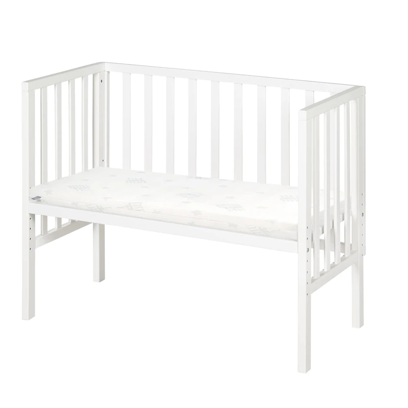 roba Safe Asleep® 2-in-1 Bedside Crib, 45 x 90 cm, Height-Adjustable, Complete Set with Mattress and Canvas Barrier, White Wood