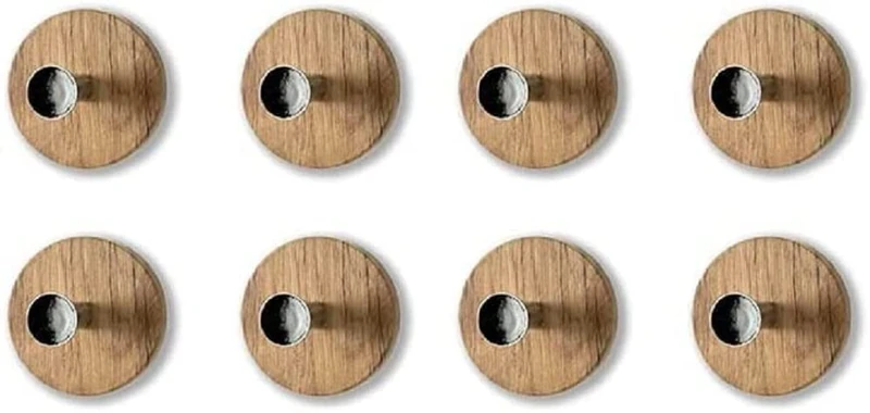 HAKU Set of 8 Wardrobe Knobs chrome, Wild Oak, MDF, Metal - Dim.: D 5 x Ø 7 cm, Style: Modern - Image 1