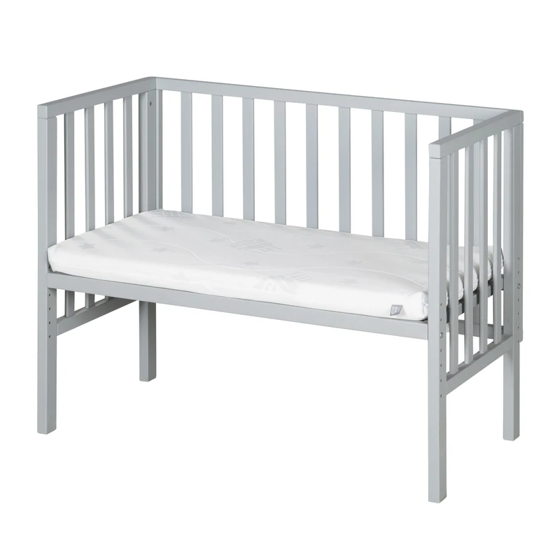 roba Safe Asleep® 2-in-1 Bedside Crib, 45 x 90 cm, Height-Adjustable, Complete Set with Mattress and Canvas Barrier, Taupe/Grey