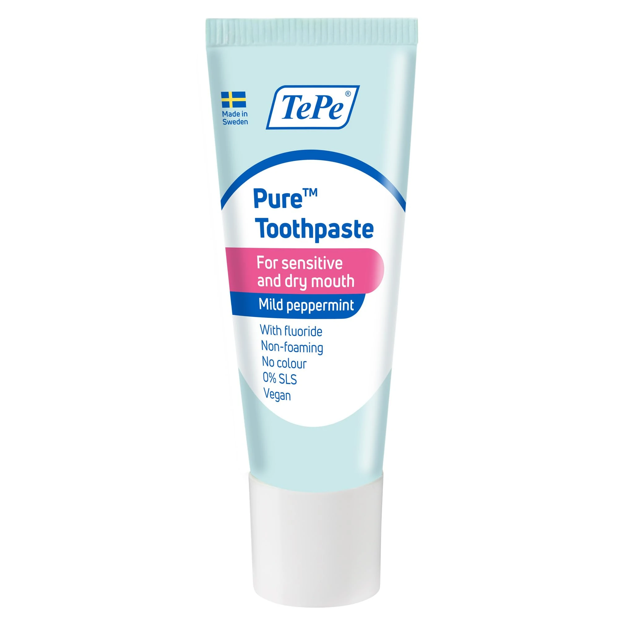 TePe Pure Toothpaste, mild Peppermint, Very Gentle Everyday Fluoride Toothpaste for Sensitive Gums and Dry Mouth, Age-Appropriate Fluoride Level