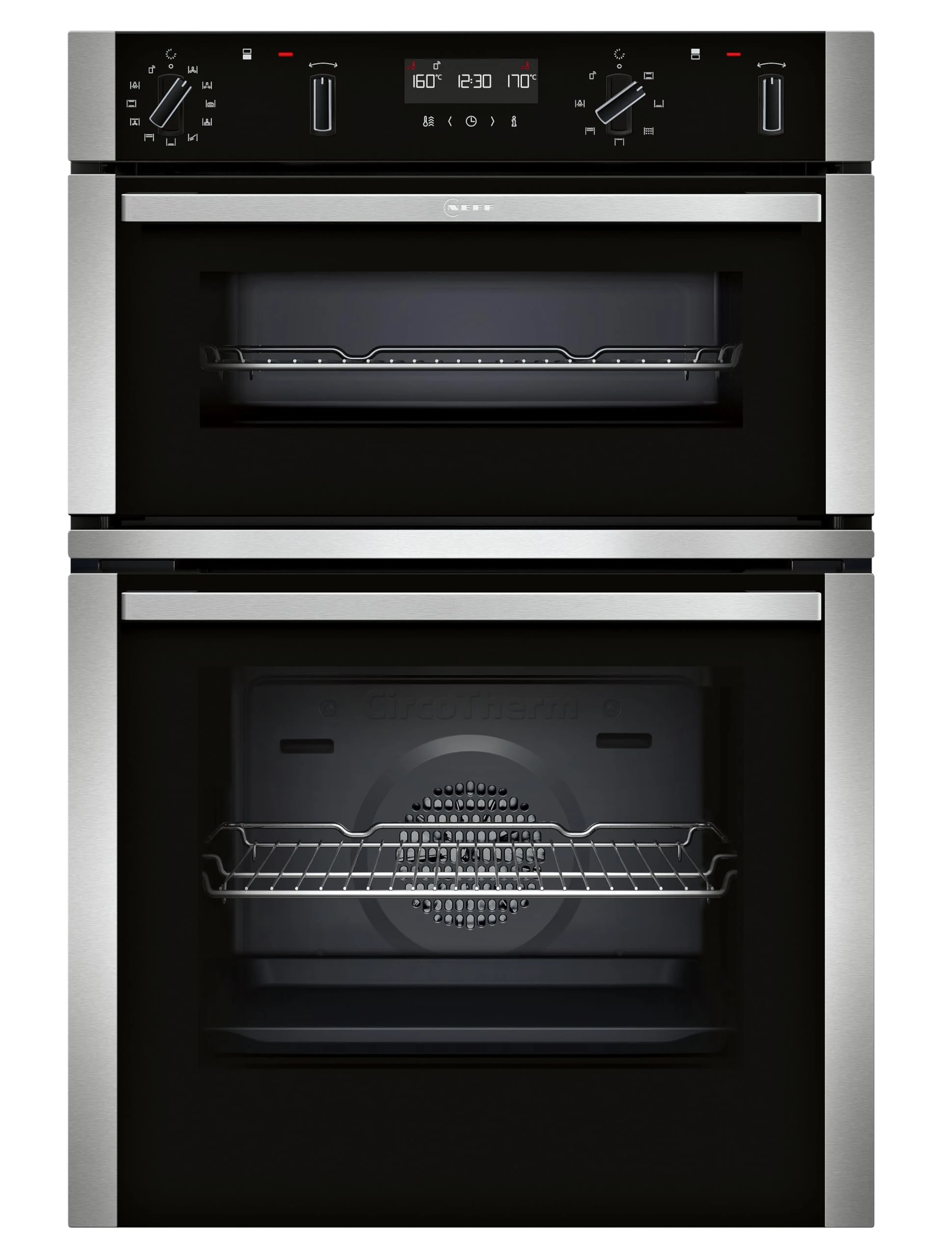 NEFF N50 U2ACM7HH0B Double Oven with Pyrolytic Self Cleaning, Wifi Enabled with Home Connect, Integrated, Stainless Steel, 88.8 x 59.4 x 55cm (H x W x D)