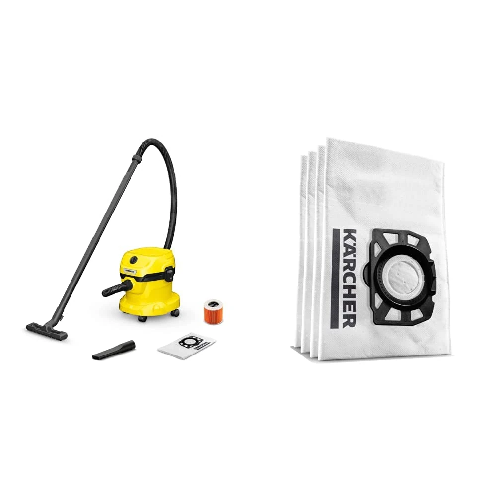 Bundle of Kärcher Wet & Dry Vacuum Cleaner WD 2 Plus, blowing function, power: 1000w, plastic container: 12 l, suction hose: 1.8 m, incl. cartridge filter + Kärcher Original Fleece Filter