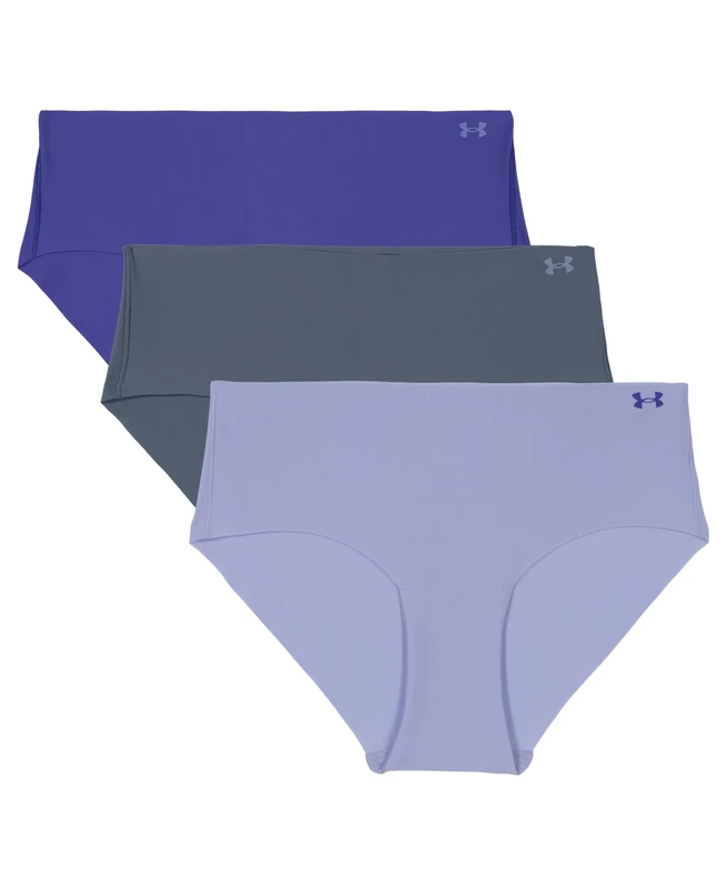 Under Armour Women's 3-Pack Pure Stretch No Show Hipster Underwear, All-Day Comfort & Ultra-Soft Fit, Celeste, L