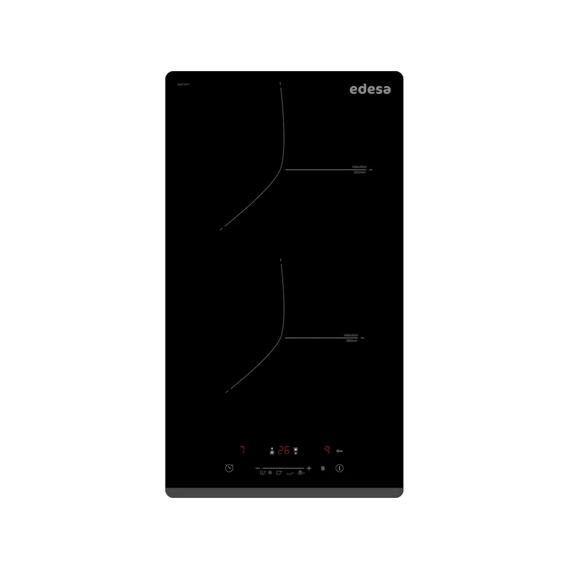 Edesa Induction Hob EIS-3220 B Front Bevel 2 Burners Cooking Control Panel Slider Touch 9 Levels and Booster High Power 3.5kW Residual Heat Indicator Black Finish