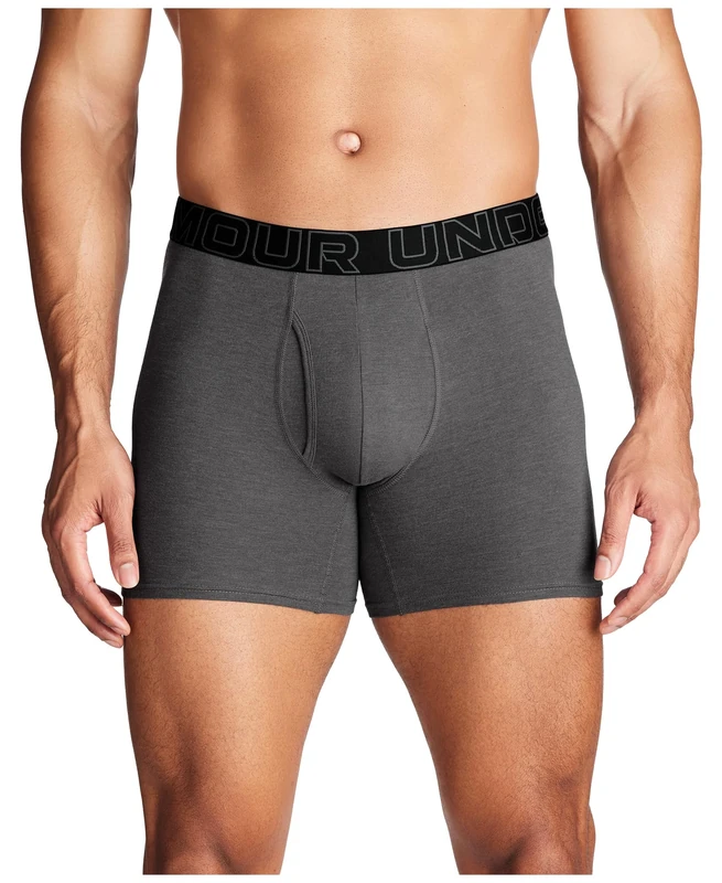 Under Armour Men's 3-Pack Performance Cotton Boxer Brief, 6" Inseam, All-Day Comfort & Ultra-Soft, Castlerock Heather - Core, XS