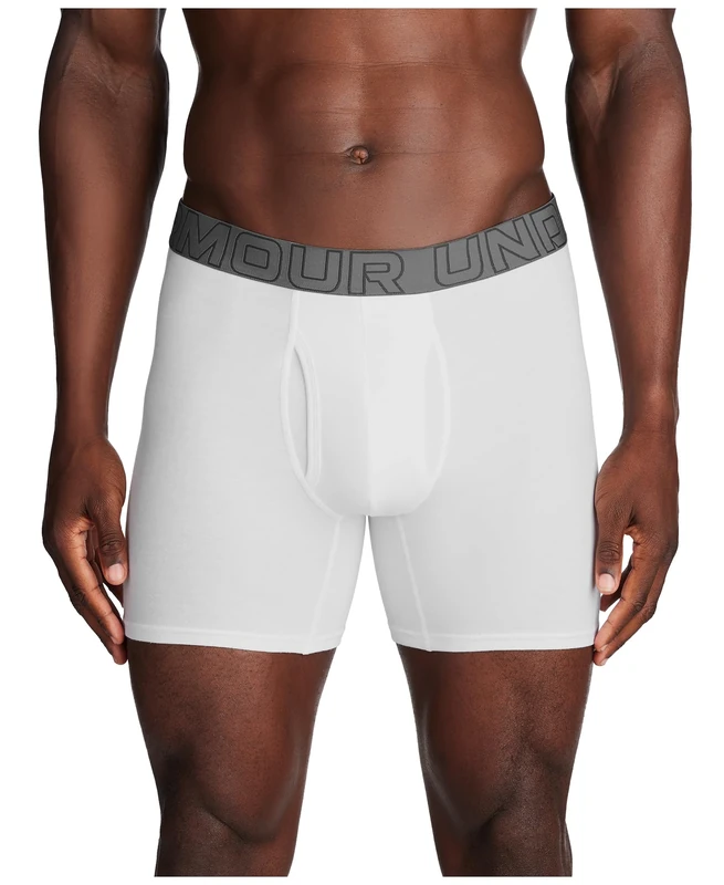 Under Armour Men's 3-Pack Performance Cotton Boxer Brief, 6" Inseam, All-Day Comfort & Ultra-Soft, White Solid - Core, XS