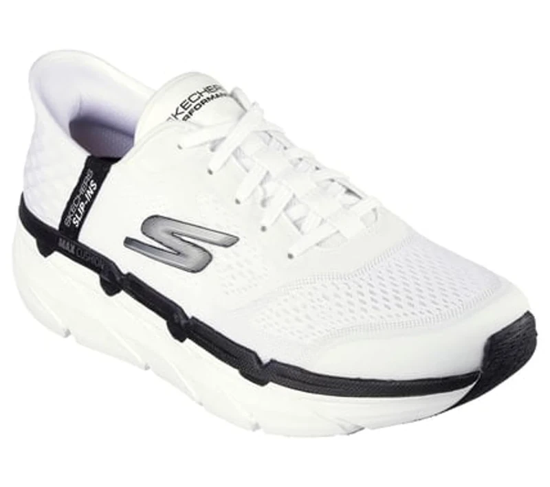 Skechers Men's Hands Free Slip-ins Max Cushion Premier Ascendant Sneaker, White/Black, 6 UK Wide