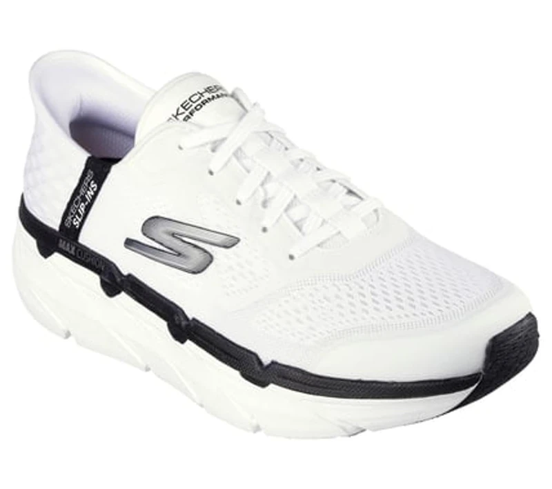 Skechers Men's Max Cushioning Slip-ins-Athletic Workout Running Walking Shoes with Memory Foam Sneaker, White/Black, 8.5 X-Wide