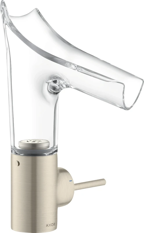 Hansgrohe AXOR Starck V single-lever basin mixer 140 with glass spout and pop-up waste; color: Brushed nickel