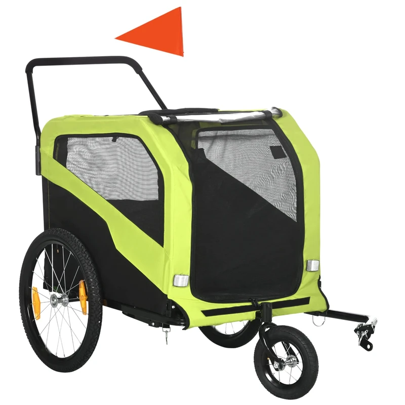 PawHut 2 in 1 Dog Bike Trailer Pet Stroller for Large Dogs W/Hitch - Green
